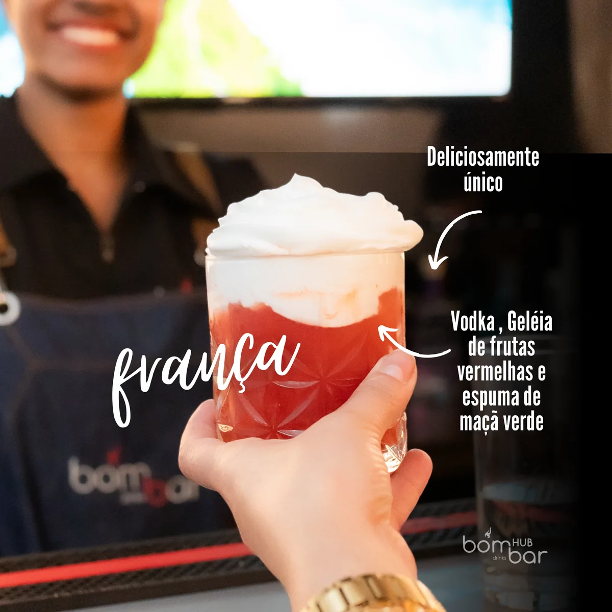 Drink França com espuma na carta do Bombar