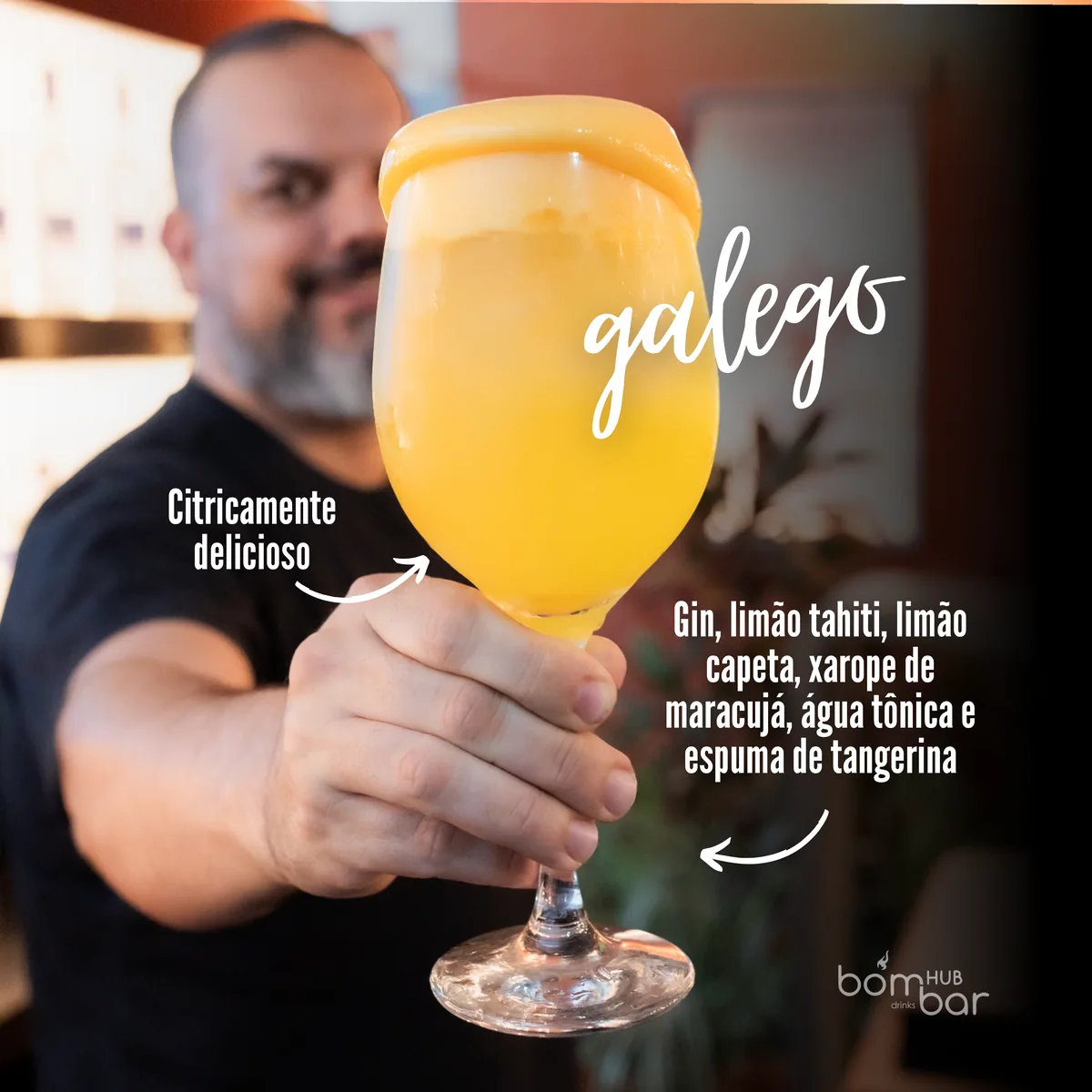 Drink Galego em taça na carta do Bombar