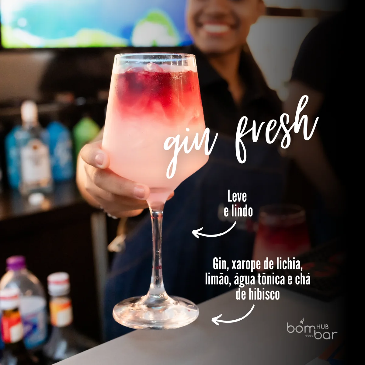 Gin Fresh em taça na carta do Bombar